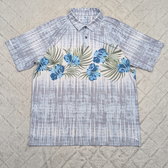 Tommy Bahama Shirt Mens L Gray Slate Tropical Tidepool Royale Polo Soft Stretch - Picture 1 of 8